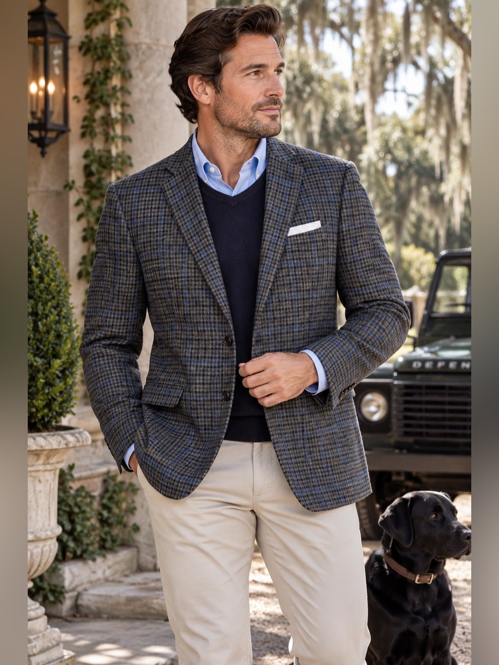 Lauren Ralph Lauren Men’s 42L 100% Wool Plaid Sport Coat Blazer Gray Blue